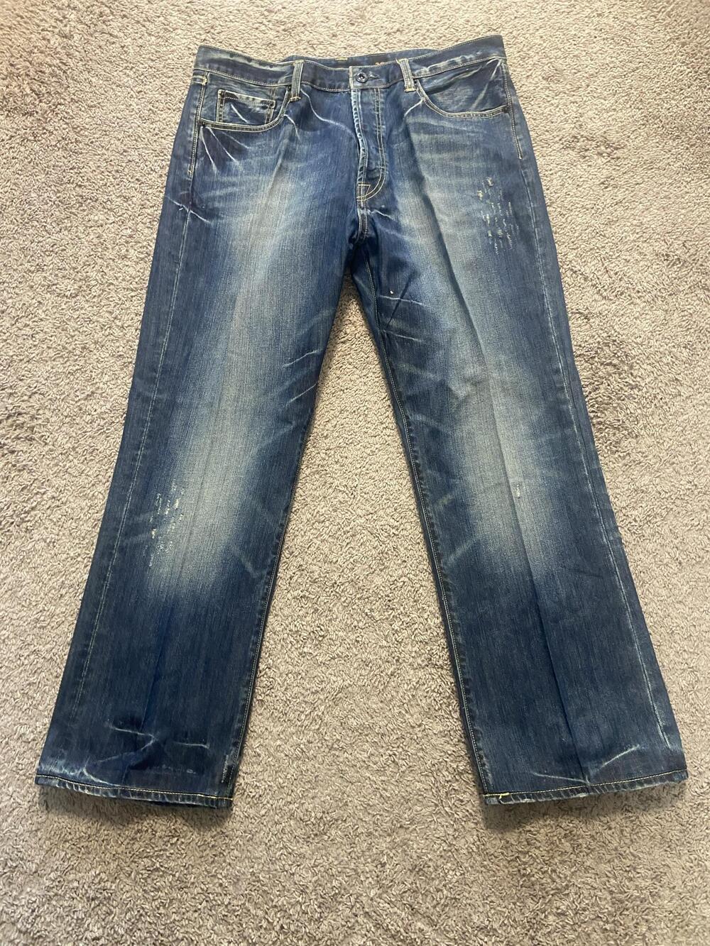Ed Hardy Jeans Mens 38x33 Blue Med Wash Regular Straight Denim Logo Back Pockets